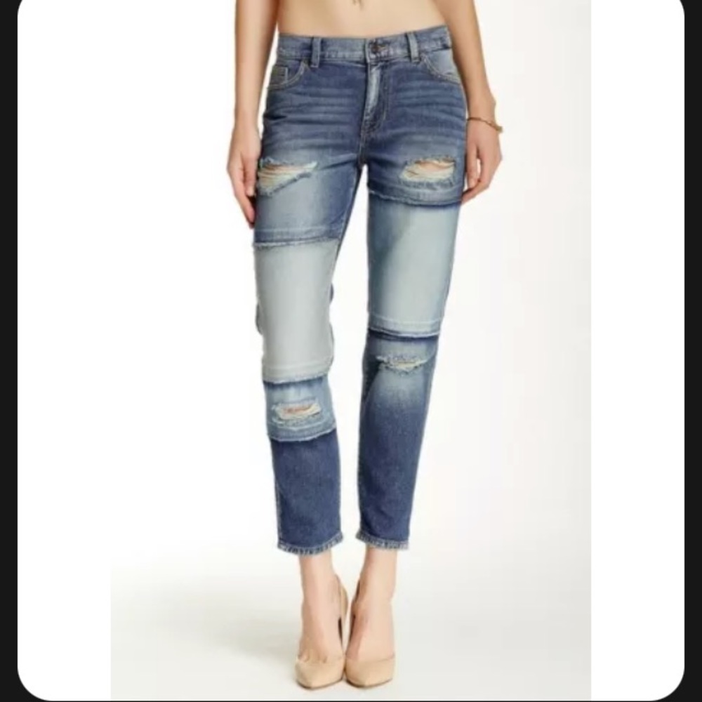 Sp Black Destroyed Patchwork Crop Jeans - image 1